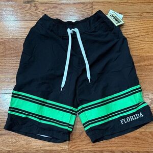 Florida Men's Black and Green Board Shorts -Size Medium